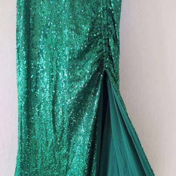 Sequin Maxi Dress Sz M Green Romantic Elegant Evening Gown Cruise Wedding Hoco - Picture 5 of 16
